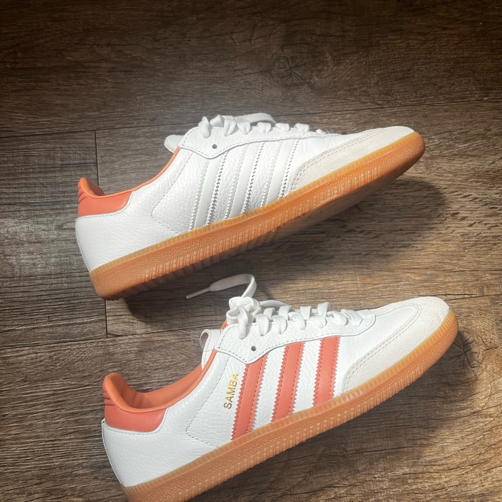 adidas Samba White and Coral Sneakers